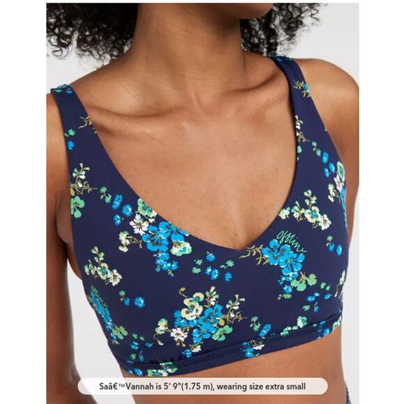 Offline By Aerie Goals Royal Navy Floral Plunge Sports Bra Size Medium - Picture 1 of 13